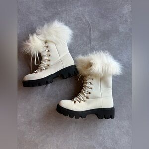 BAMBOO White Winter Boots with Black Soles